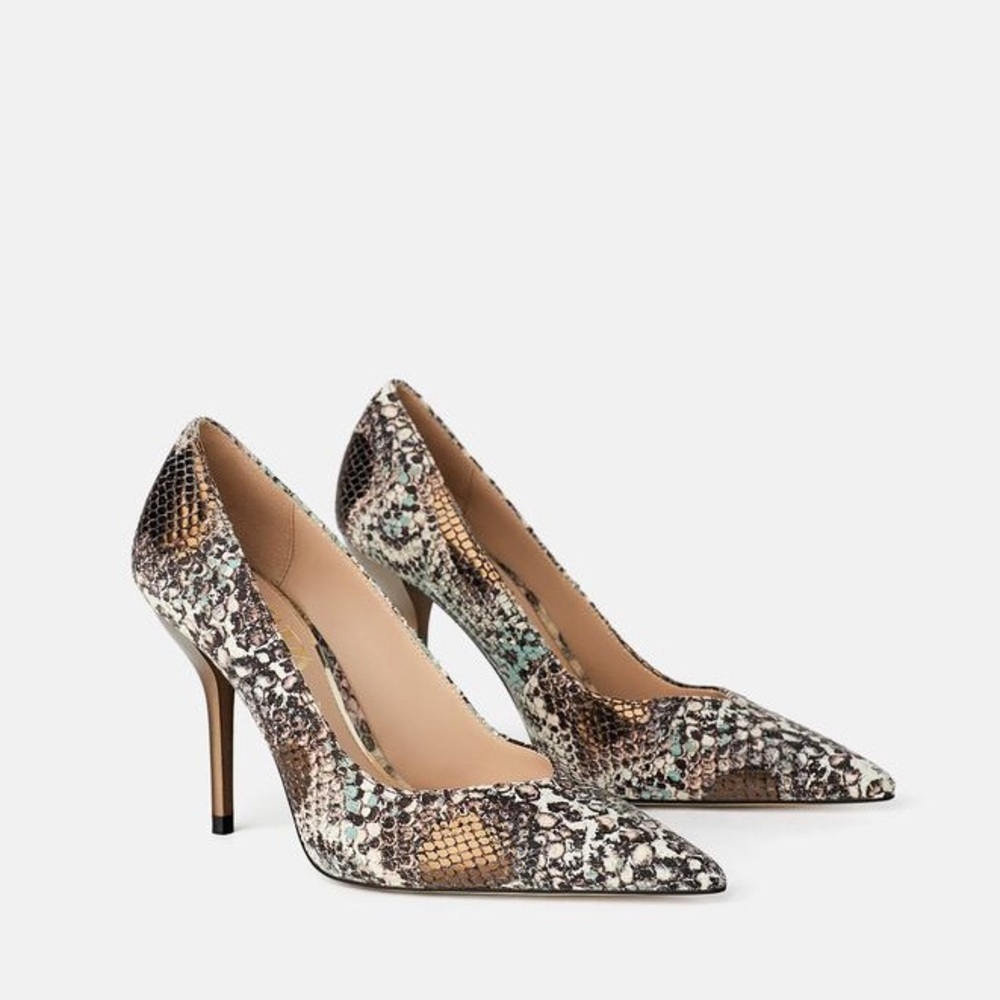 ZARA Snakeskin Print Leather Heels 6.5